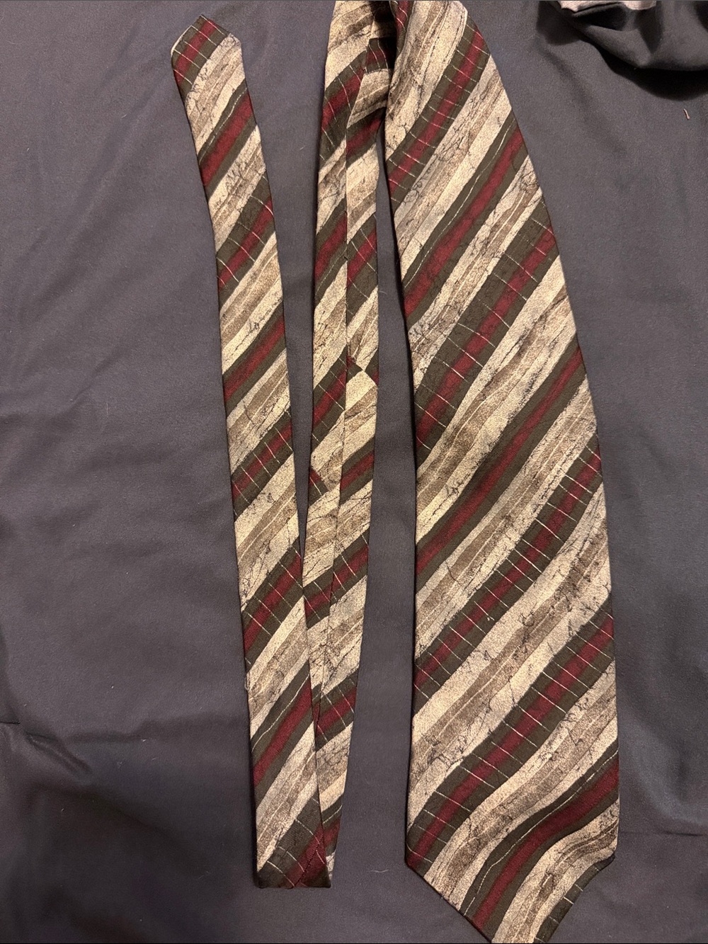 Striped Silk Tie in Gray, Black and Burgundy